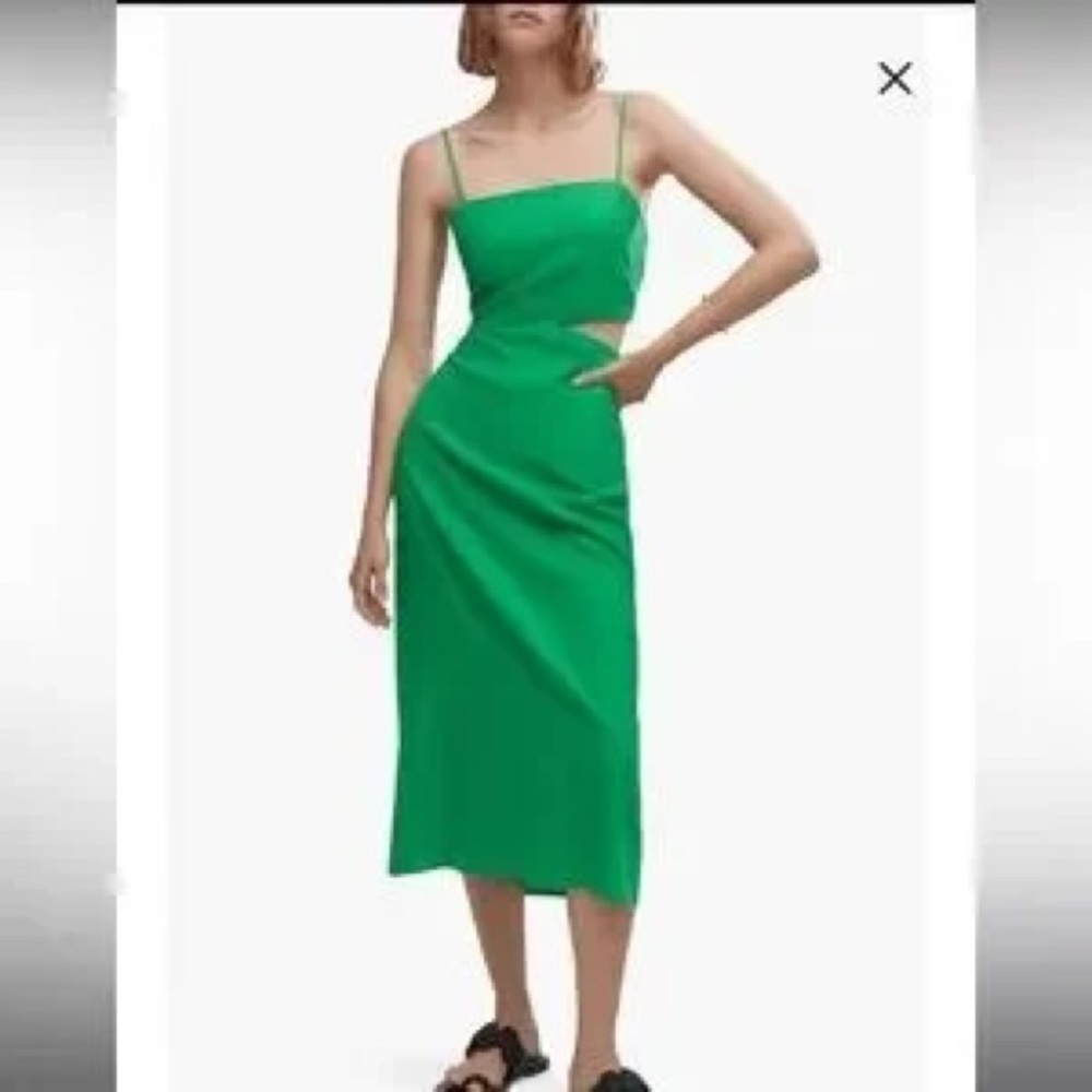 Mango Cut Out Linen  Green Dress Sz 8